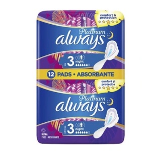 Absorbante Always Platinum Ultra Night 3, 6 picaturi, 22 bucati, P&G