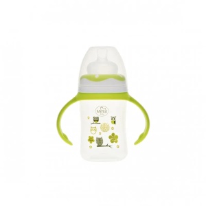 Biberon cu gat larg si manere, tetina silicon, 0+, 150 ml, Minut Baby - Img 2