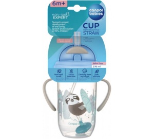 Cană anti-vărsare cu pai Exotic Animals Grey, 270 ml, Canpol