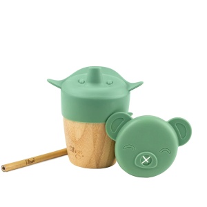 Cana din bambus cu pai si capac - Green, 180ml, Citron - Img 2