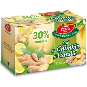 Ceai cu ghimbir 30% si lamaie, 20 plicuri, Fares - Img 1