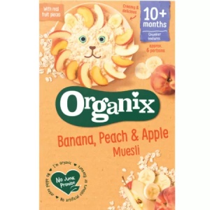 Cereale musli cu banane, piersici si mar bio, +10 luni, 200g, Organix
