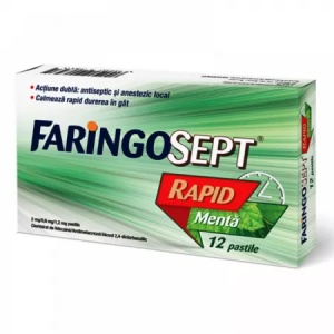 Faringosept Rapid cu gust de menta, 12 pastile de supt, Terapia