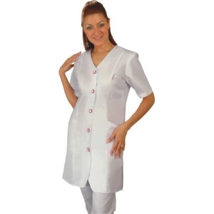 Halat medical pentru femei cu maneca scurta, model clasic, XL, Natural Design - Img 2