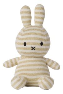 Iepuras Miffy Sitting cu dungi crem din bumbac, 23cm, Bon Ton Toys