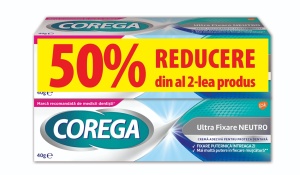 Pachet crema adeziva pentru proteze Ultra Fixare Neutro, 40g, 1+1-50%, Corega
