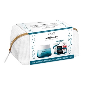 Pachet Crema pentru toate tipurile de ten Mineral 89, 50ml + Fluid cu SPF 50+ Capital Soleil, 15ml + Fond de ten Dermablend, 25 Nude, 1ml + Sampon Aminexil Dercos, 50ml, Vichy