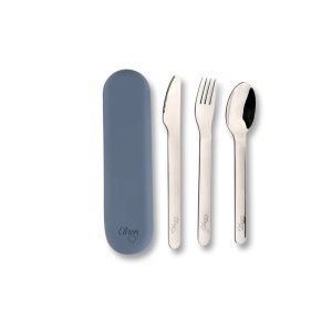 Set de tacamuri din otel inoxidabil + cutie din silicon - Dark Blue, Citron