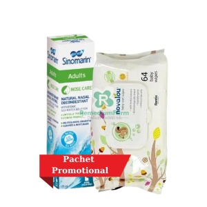 Spray nazal decongestionant pentru adulti Sinomarin Adults, 125 ml + Servetele umede pentru bebelusi 64 bucati, Novalou