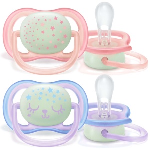 Suzete Ultra Air cu buton fosforescent FETE, 0-6luni, SCF376/12, 2 bucati, Philips Avent