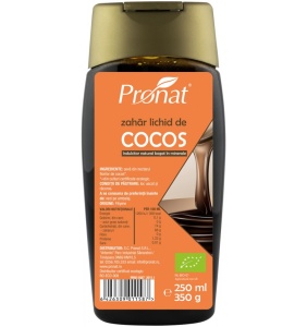 Zahar lichid cocos Bio, 250ml, Pronat