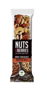 Baton crocant cu ciocolata neagra si nuci prajite Bio, 40g, Nutsandberries