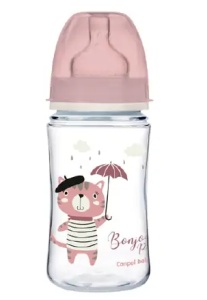 Biberon anticolic PP Bonjour gat larg roz, 240ml, 35/232, Canpol