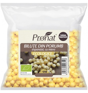Bilute crocante din porumb expandat cu miere eco, 125g, Pronat