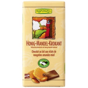 Ciocolata eco din lapte integral cu miere si migdale, 100g, Rapunzel