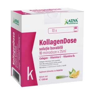 Kollagendose solutie buvabila cu aroma de lamaie si portocale, 25ml, 10 monodoze, Adya Green Pharma