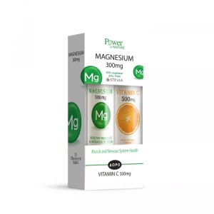 Magneziu 300mg, 20 tablete efervescente + Vitamina C 500mg, 20 tablete efervescente, Power of Nature