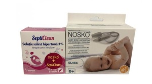 NOSKO aspirator nazal set 0+ cu Septiclean sol salina 3% gratuit