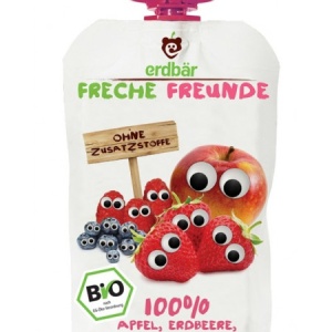 Piure Bio cu mere, capsuni, afine si zmeura, 100g, Erdbar