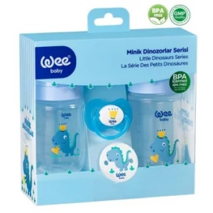 Set biberoane si suzeta Dino, albastru 0l+, 1 bucata, Wee Baby