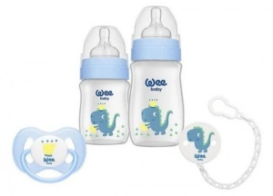 Set biberoane si suzeta Dino, albastru 0l+, 1 bucata, Wee Baby - Img 2
