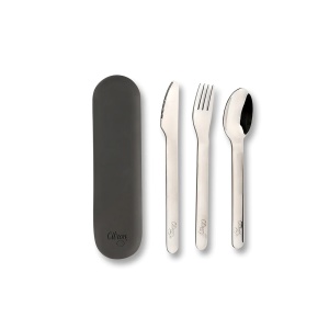 Set de tacamuri din otel inoxidabil + cutie de silicon - Black, Citron