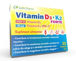 Vitamin D3+K2 Forte, 30 capsule moi, Justin Pharma