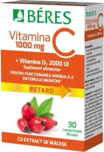 Vitamina C 1000mg + Vitamina D3 2000 UI, 30 comprimate, Beres