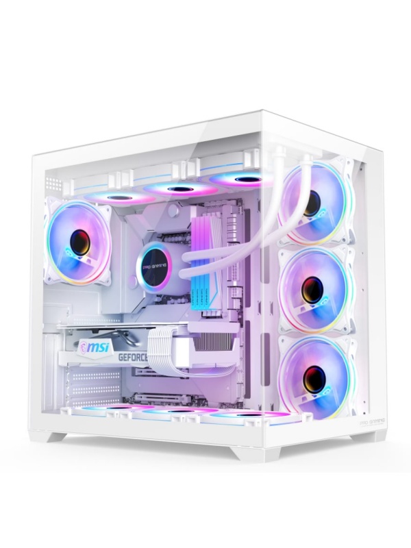 Carcasa Pro Gaming ELITE White, Cube Tower, ATX, fara sursa, 7x ARGB FAN, Controller ARGB