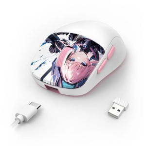 Mouse gaming Bluetooth cu si fara fir Redragon Klyamoor Pro Standard Anime alb cu roz - Img 2