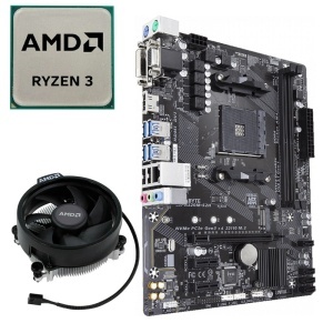 Kit Placa de baza GIGABYTE GA-A320M-S2H, AMD Ryzen 3 2200G 3.5GHz, Cooler CPU inclus