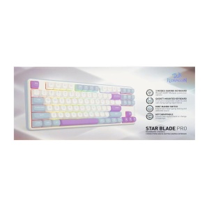 Tastatura gaming mecanica Bluetooth cu si fara fir Redragon Star Blade Pro alba cu mov - Img 3