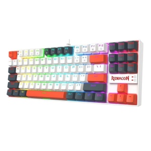 Tastatura gaming mecanica Redragon Kumara alba cu gri si portocaliu iluminare RGB switch-uri rosii - Img 2