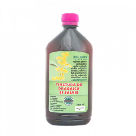 Tinctura de Dragaica si Salvie (500 ml), extract hidroalcoolic natural, pentru tiroida, laringita, cistita, boli renale