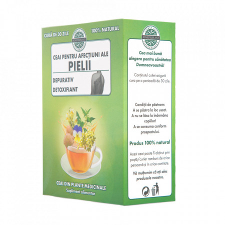 Ceai pentru afectiuni ale pielii (250 g), ceai natural cu efect depurativ, detoxifiant, pentru eczeme, rani, acnee, dermatite, varice