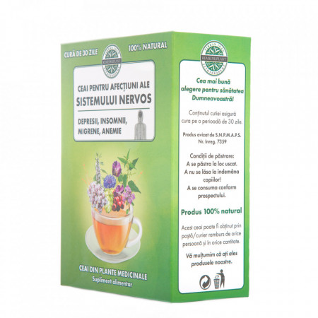 Ceai pentru afectiuni ale sistemului nevos (250 g), ceai natural pentru depresii, insomnii, migrene, anemie