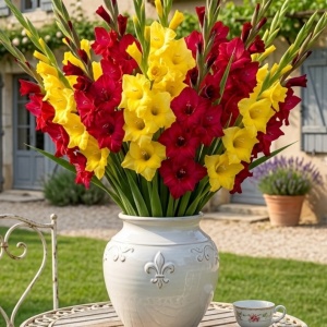 Gladiole Duo Red & Yellow (10 bulbi) gladiole flori mari, amestec de doua culori, rosu si galben intens, Kertimag