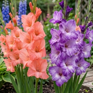 Gladiole Duo Lilac & Pink (10 bulbi) gladiole flori mari, amestec de doua culori, violet si roz somon, Kertimag
