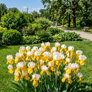 Iris germanica White-Yellow (1 bulb) Iris cu flori bicolore luminoase, alb cu galben, Kertimag - Img 4