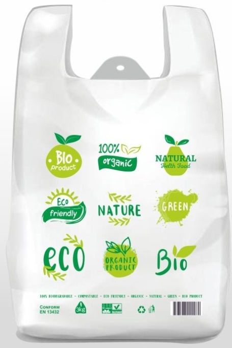 Punga Biodegradabila, „ECO FRIENDLY”, 24×42+2X6 cm, 15 µ, pt 3 kg, 50 buc/set