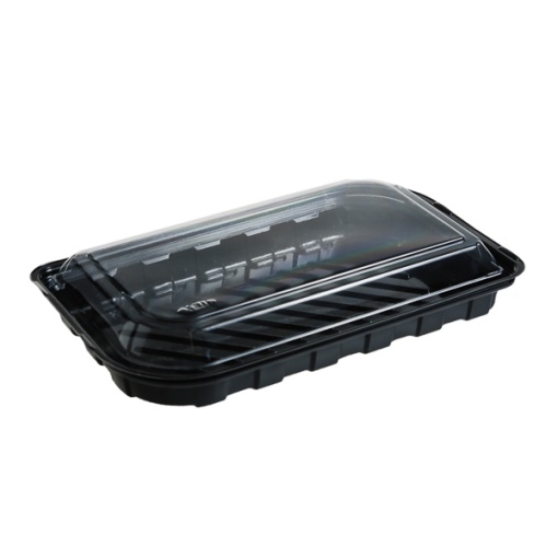 Caserole 800 cc dreptunghi negre cu capac separat transparent IT-131 , PET,202×118 mm,50 buc,14 set/bax