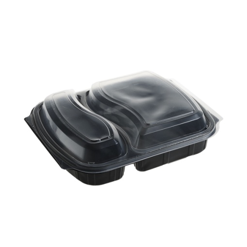 Caserole meniu 2 compartiment, PP, negru + Capac PP, transparent FT292 H40, 236×205 mm,50 buc/set