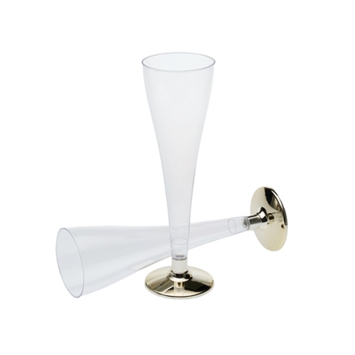 Pahare cu picior transparent/gold pentru sampanie 120 ml DC.120, PS,transparent, D50 mm, h175 mm, 8 buc, 35 set/bax