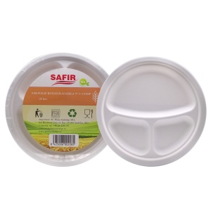 Farfurii Bio D230 mm x 3 compartimente Safir, trestie de zahar, natur, 50 buc, 20 set/bax - Img 2