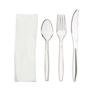 Set Tacamuri Reutilizabile din plastic lingura, furculita, cutit, servetel, 100buc/set
