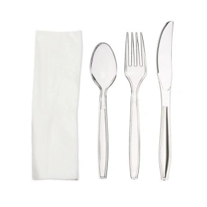 Set Tacamuri Reutilizabile din plastic lingura, furculita, cutit, servetel, 100buc/set
