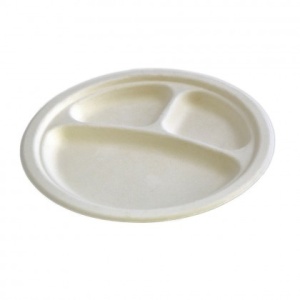 Farfurii Bio D260 mm x 3 compartimente Safir , trestie de zahar, natur, 25 buc, 10 set/bax - Img 1