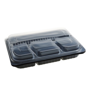 Caserole meniu 4 compartiment, PP, negru + Capac PP, transparent FT288 H45, 283×195 mm, 25 buc/set