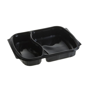 Caserole meniu 2 compartiment, PP, negru + Capac PP inalt, transparent FT292 H40, 236×205 mm,50 buc/set
