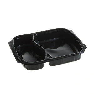 Caserole meniu 2 compartiment, PP, negru + Capac PP inalt, transparent FT292 H40, 236×205 mm,50 buc/set